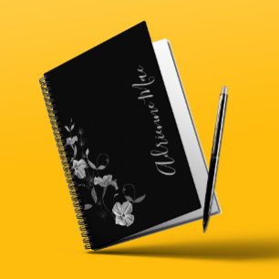 Einfach elegant Gray Floral Black Personalisiert Notizbuch