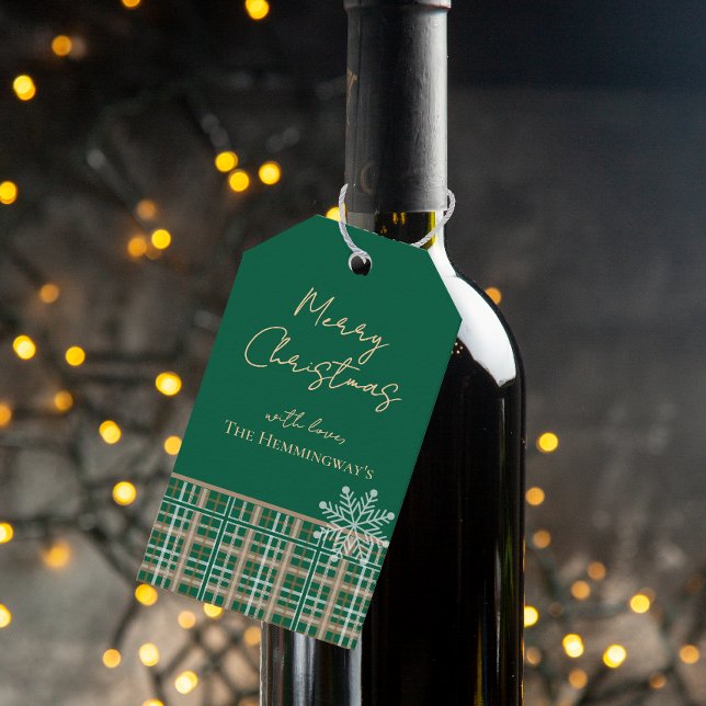 Einfach Elegant Green Tan Kariert Snowflake Gesche Geschenkanhänger (Von Creator hochgeladen)