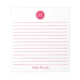 Einfach Elegant Kirschrot Gefütterter Monogramm-Na Notizblock
