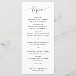 Einfach Elegant Klassische Weiße Hochzeit Menükarte