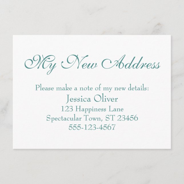 Einfach, elegant Meine neue Adresse Aquamarin auf  Begleitkarte (Vorderseite)
