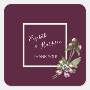 Einfach Elegant Merlot Wedding Vielen Dank Quadratischer Aufkleber