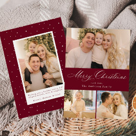 Einfach Elegant Merry Christmas Burgundy 4 Foto Feiertagskarte