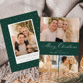 Einfach Elegant Merry Christmas Green 4 Foto Feiertagskarte