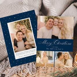 Einfach Elegant Merry Christmas Script Navy 4 Foto Feiertagskarte