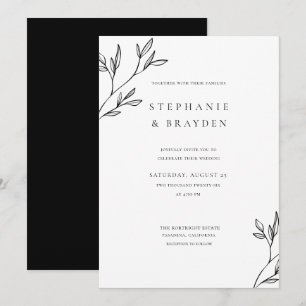 Einfach Elegant Moderne Botanische Blätter Schwarz Einladung