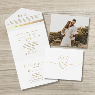 Einfach Elegant Moderne Gold Schrift Hochzeit All In One Einladung