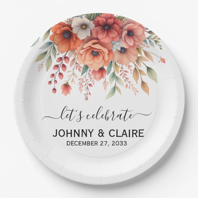 Einfach Elegant Moderne Terrakotta Blumen Klassisc Pappteller (Vorderseite)