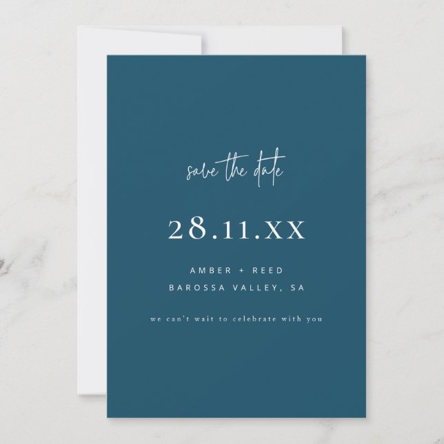 Einfach elegant Modernes Minimalistisches Pfauen B Save The Date (Vorderseite)