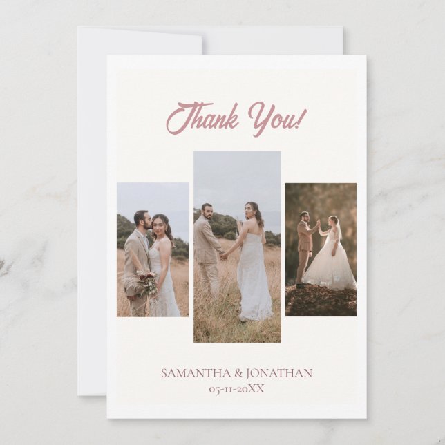 Einfach Elegant Modernes Skript 6 Fotos Hochzeit Dankeskarte (Vorderseite)