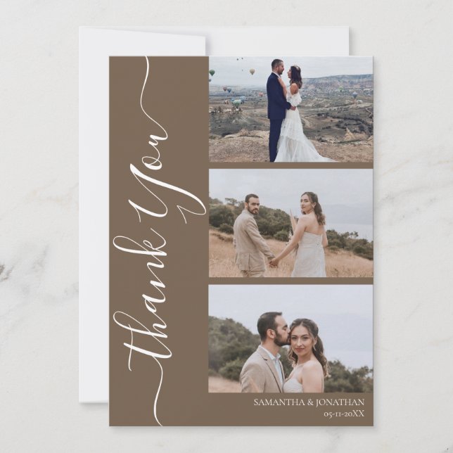 Einfach Elegant Modernes Skript 6 Fotos Hochzeit Dankeskarte (Vorderseite)