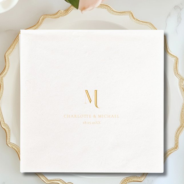 Einfach, elegant, monogramm, Hochzeit Servietten Mit Folie (Simple, elegant, monogram, wedding foil napkins)