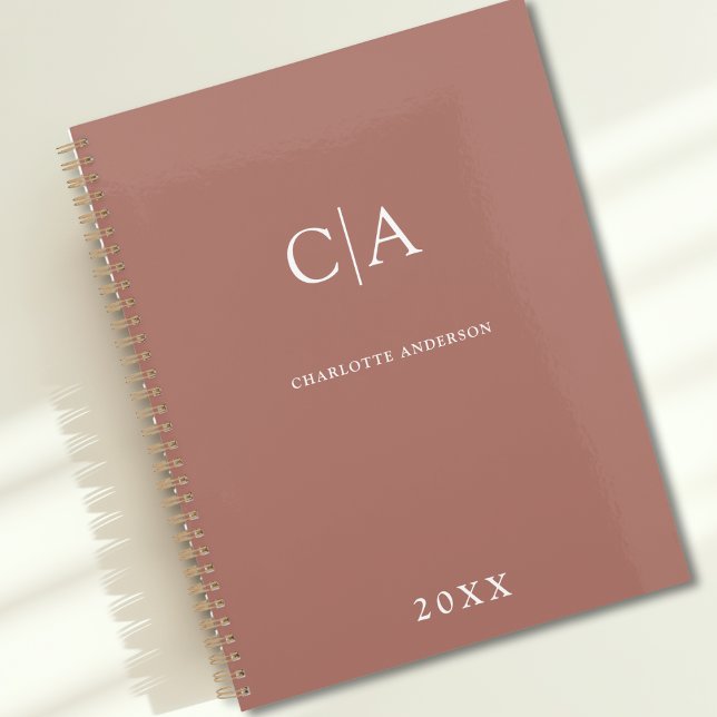 Einfach, elegant, monogramm planer (Simple Elegant Monogram Brown Custom Planner with your Name, Initials or Message)