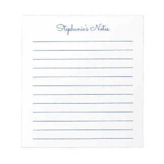 Einfach elegant Navy Blue Lined Personalisiert Notizblock