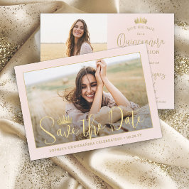 Einfach Elegant Quinceañera 2 Foto Blush und Gold Save The Date