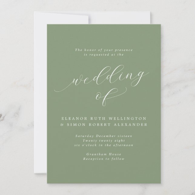 Einfach Elegant Sage Green Calligraphy Wedding Einladung (Vorderseite)