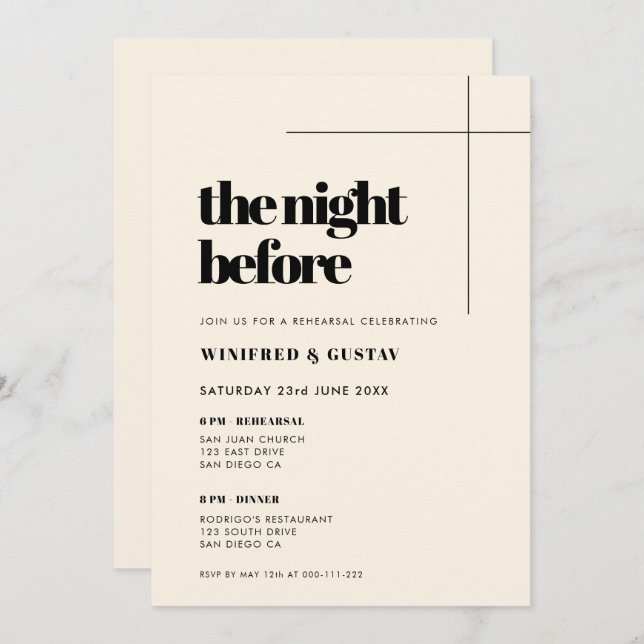 Einfach elegant & schick The Night Before Probe Einladung (Vorne/Hinten)