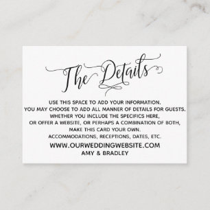 Einfach, elegant Schwarz und Weiß "Die Details" Begleitkarte