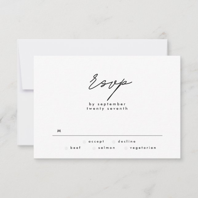 Einfach elegant Schwarz-Weiß-Text Hochzeit RSVP Karte (Vorderseite)