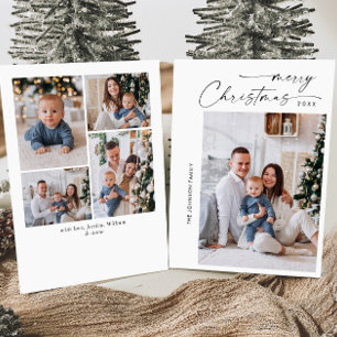 Einfach Elegant Stylischer 5-Foto-Weihnachtsgruß Feiertagskarte