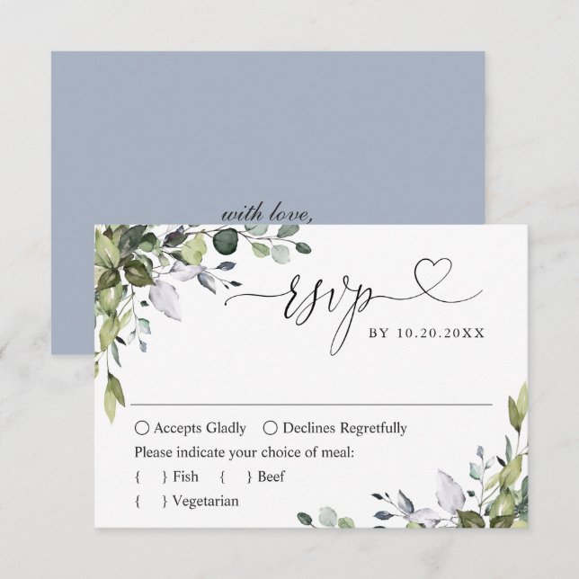 Einfach Elegant Watercolor Eukalyptus Wedding RSVP Karte (Vorne/Hinten)