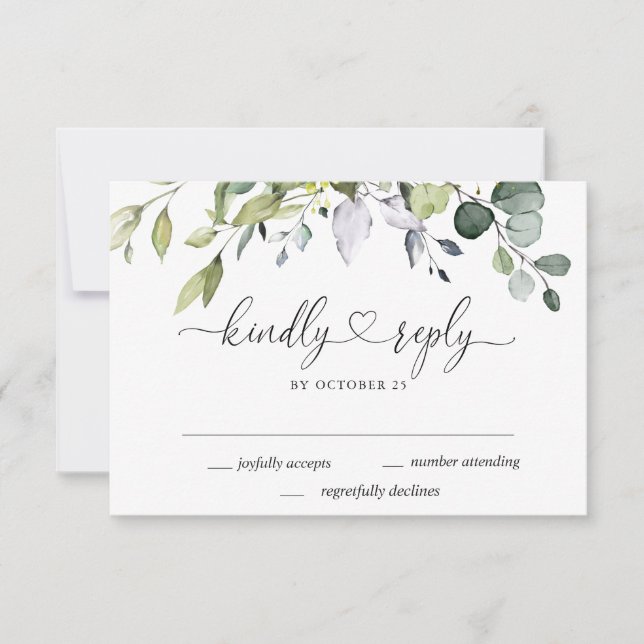 Einfach Elegant Watercolor Eukalyptus Wedding RSVP Karte (Vorderseite)