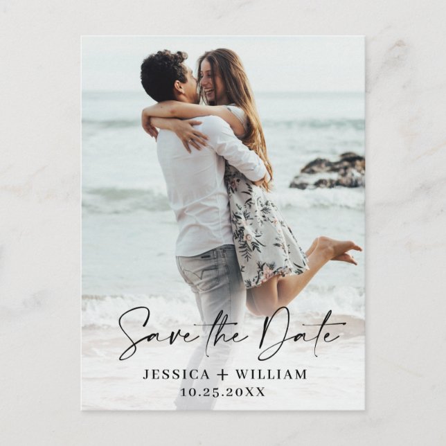 Einfach Elegant Wedding Hearts Save the Date Foto Ankündigungspostkarte (Vorderseite)