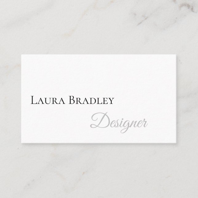 Einfach elegant weiß mit schwarzem Script Visitenkarte (Vorderseite)