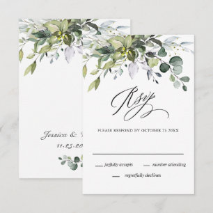 Einfach Elegante Aquarell-Eukalyptus-Hochzeit RSVP Karte