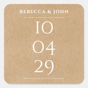 Einfach elegante besondere Datum Hochzeit   Rustik Quadratischer Aufkleber