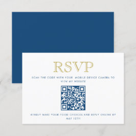 Einfach elegante, Blue Gold QR Code Antwortkarte Einladung