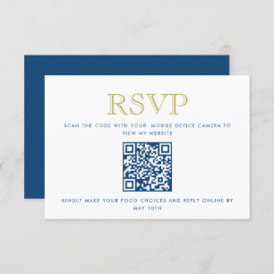 Einfach elegante, Blue Gold QR Code Antwortkarte Einladung
