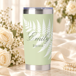 Einfach elegante Braut Pistazie Grün Weiße Farn Thermobecher
