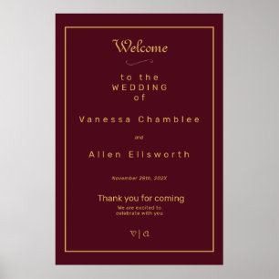 Einfach elegante Burgunder-Gold mit Rand Poster