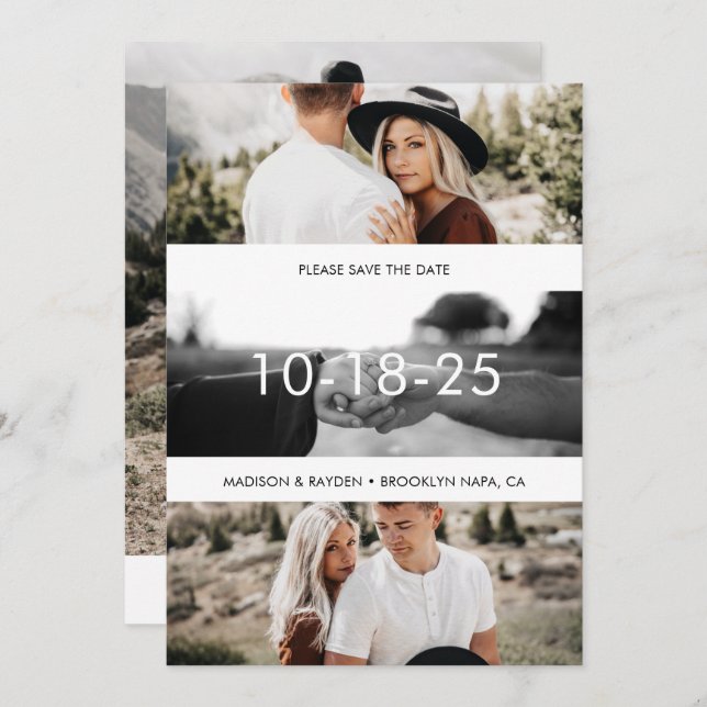 Einfach elegante Foto Grid Wedding Save The Date (Vorne/Hinten)