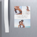 Einfach elegante Fotocollage Save the Date Magneteinladung<br><div class="desc">Sage ja zu diesen schönen Foto Collage speichern Sie die Dattelkarten und verkünden deinen großen Tag für Freunde und Familie in schicker Art! Einzigartige Magnetplatte zum Speichern der Dattelkarten umfasst drei Ihrer Lieblings-Verlobung-Fotos - zwei oben und eins unten - mit "Save the Date" und Ihren Namen, Datum und Hochzeitsort in...</div>