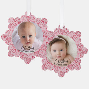 Einfach elegante Frohe Weihnachten 2 Foto rosa Her Ornament Karte