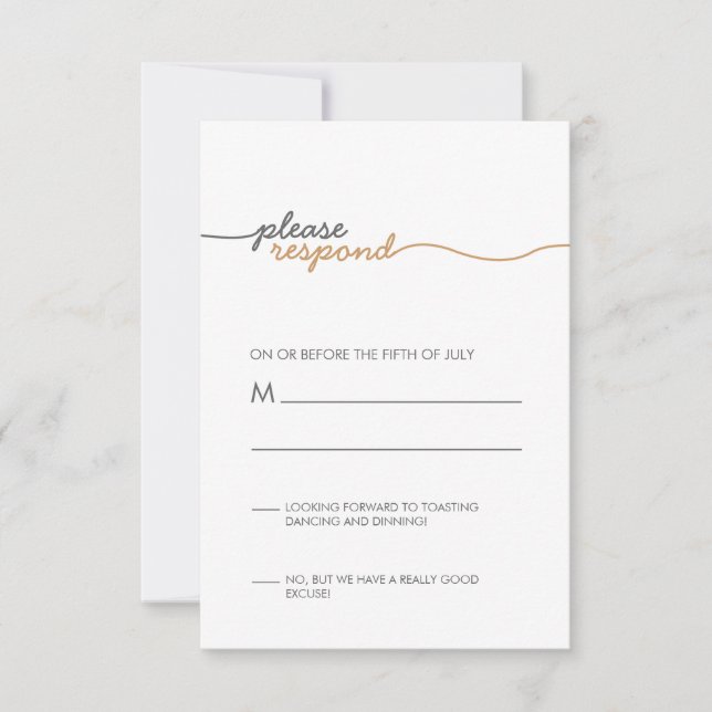 Einfach elegante Gold-Reaktion RSVP Karte (Vorderseite)