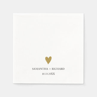 Einfach elegante goldene Herz-Hochzeit personalisi Serviette