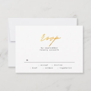 Einfach elegante Goldfoil- und White-Text-Hochzeit RSVP Karte