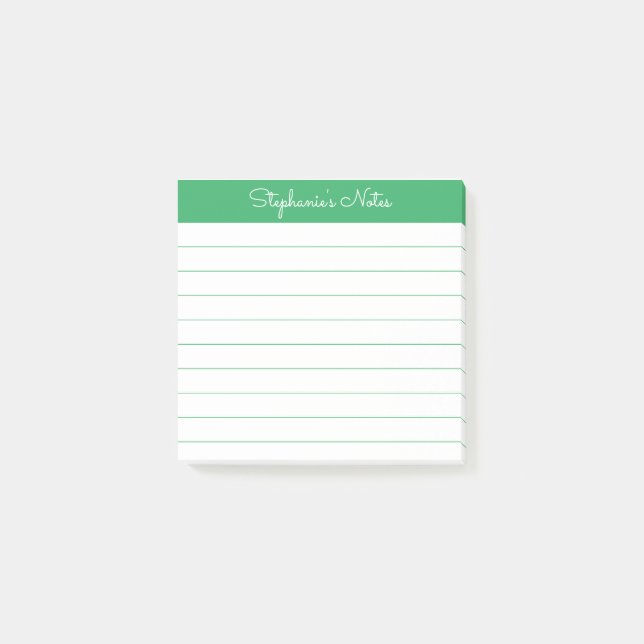 Einfach Elegante Grüne Personalisierte Lined Post-it Klebezettel (Vorderseite)