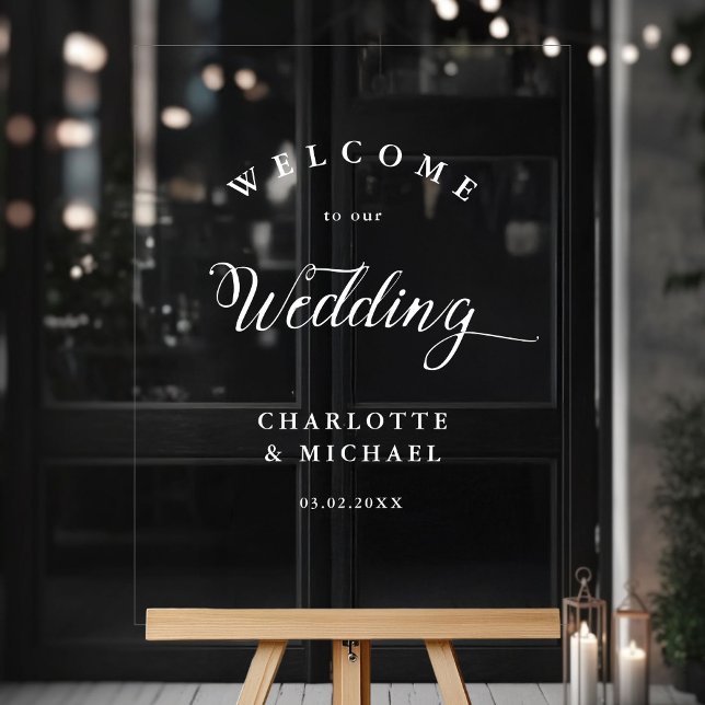 Einfach, elegante Hochzeit Acrylschild (Simpel, Elegant, Wedding,  Acrylic Sign,Transparent, with your names and date.)