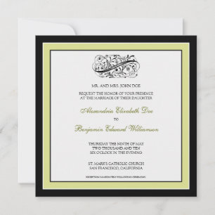 Einfach elegante Hochzeitseinladung (schwarz/lime) Einladung
