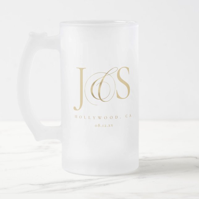 Einfach elegante Hochzeitsinitials Gold ID1022 Mattglas Bierglas (Links)