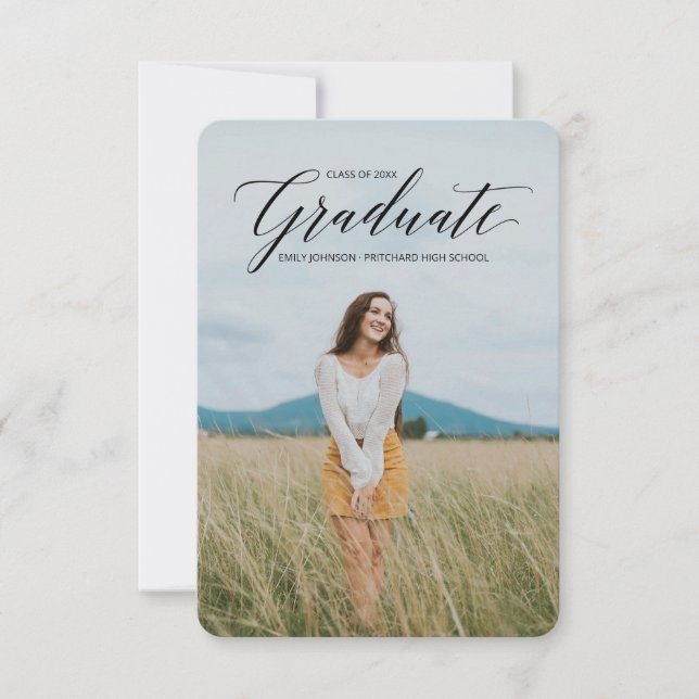 Einfach elegante Kalligraphie-Abschluss-Ankündigun Ankündigung (Vorderseite)