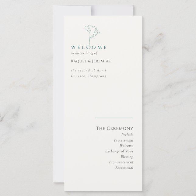 Einfach elegante moderne Hochzeitsprogramm Smaragd (Vorderseite)