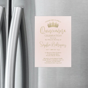 Einfach elegante Quinceañera-Krone Blush-Pink & Go Magneteinladung