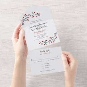 Einfach elegante Red Winter Berries All In One Einladung