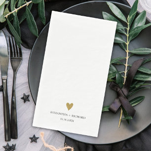 Einfach elegante schwarze und goldene Herz Hochzei Serviette