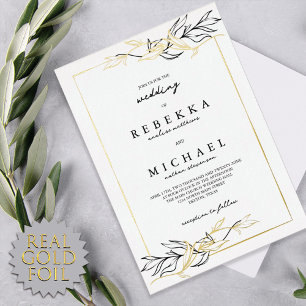 Einfach elegante schwarze weiße Blatt Hochzeit ech Folieneinladung